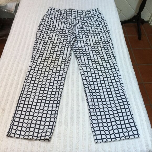 Marc Jacobs Look Womens Size 46 Mid-Rise Square Print Ankle Pants White/Blue - Picture 1 of 9